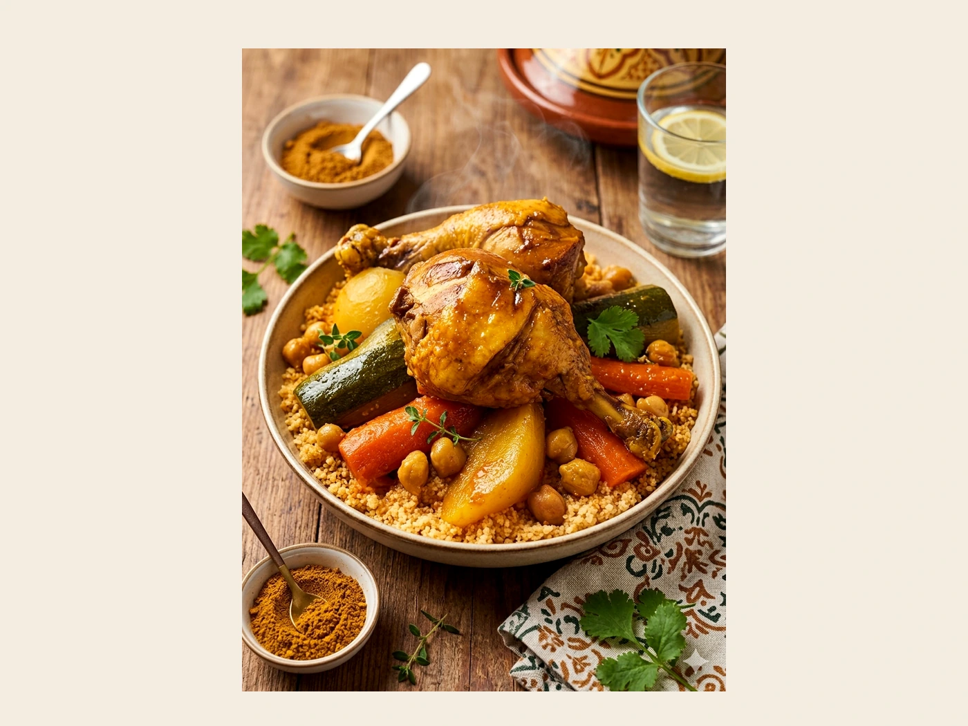 Couscous poulet avec légumes, pois chiches et semoule